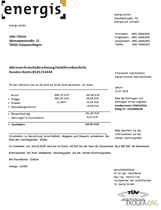 Germany Energis utility bill